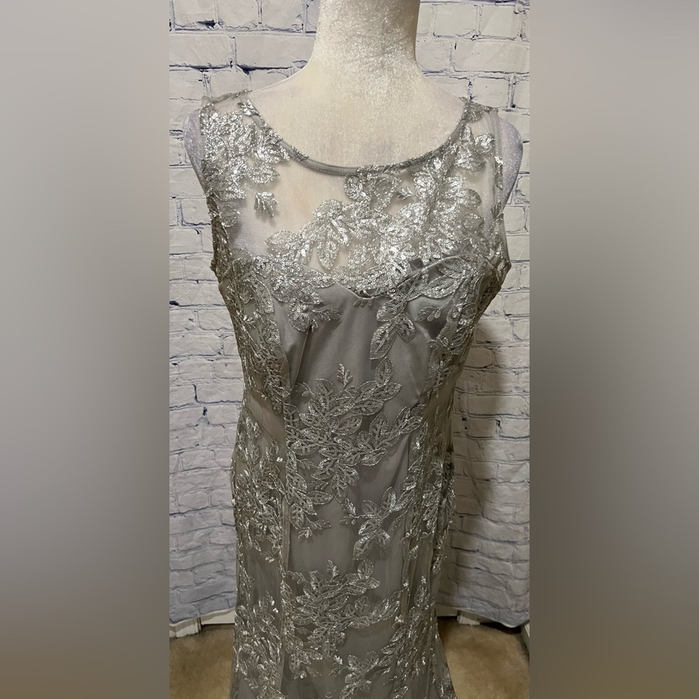Ignite Evenings Embelished Mesh Asymetrical Cape gown silver/grey $180.00 12 - Picture 4 of 16